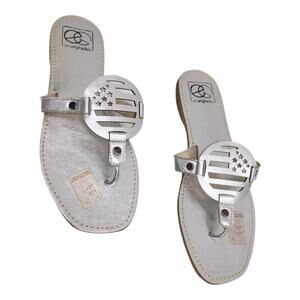 Metallic Silver Women's Flip Flops American Flag Sandals Women's size 8